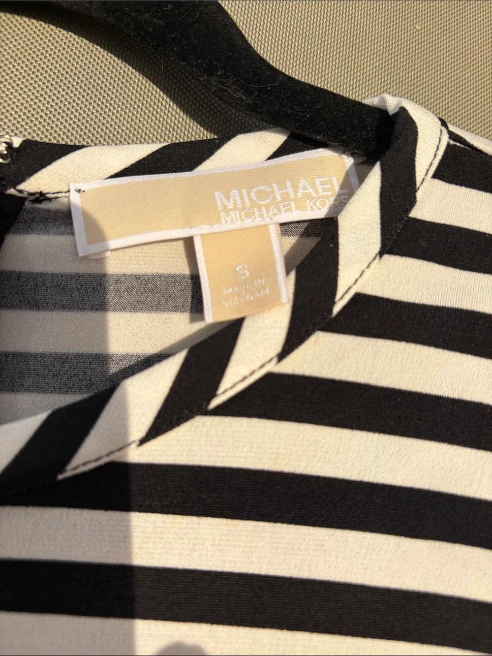 Michael Kors Black and Bone Striped Long Sleeve asymmetrical dress